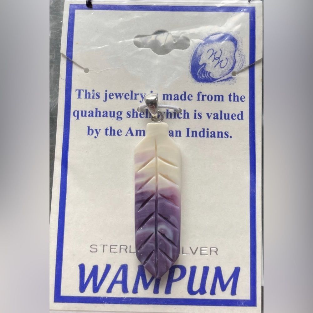 P3334 Feather pendant wampum quahog sterling silver